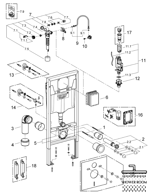 Комплект инсталляции Grohe Rapid SL 3в1 для унитаза (кнопка Skate Cosmopolitan S) (39501000)