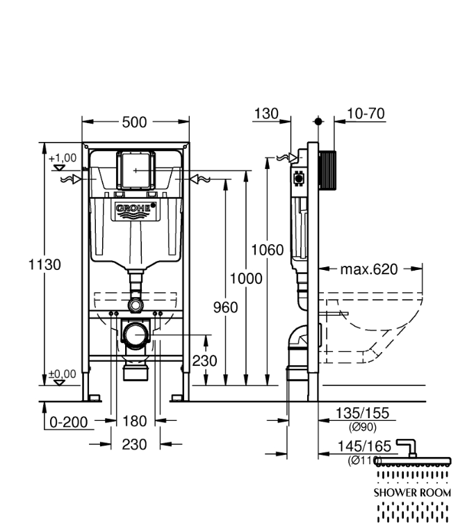 Комплект инсталляции Grohe Rapid SL 3в1 для унитаза (кнопка Skate Cosmopolitan S) (39501000)