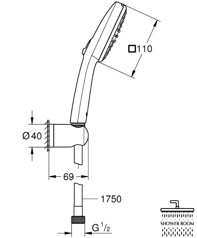 Душевой набор Grohe QuickFix Vitalio Comfort 110, 3 режима струи 26176001