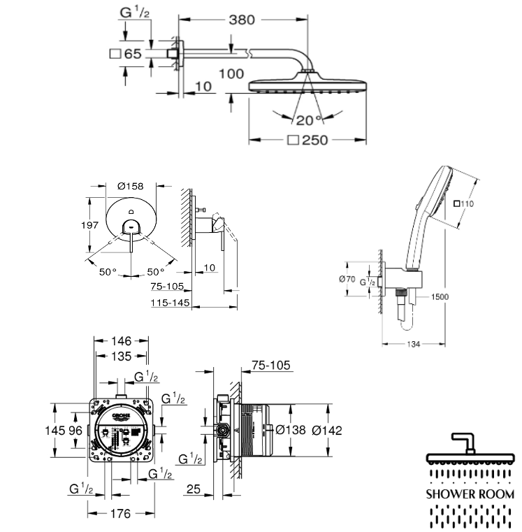 Душова система Grohe Plus прихованого монтажу з Tempesta 250 (UA240602663)