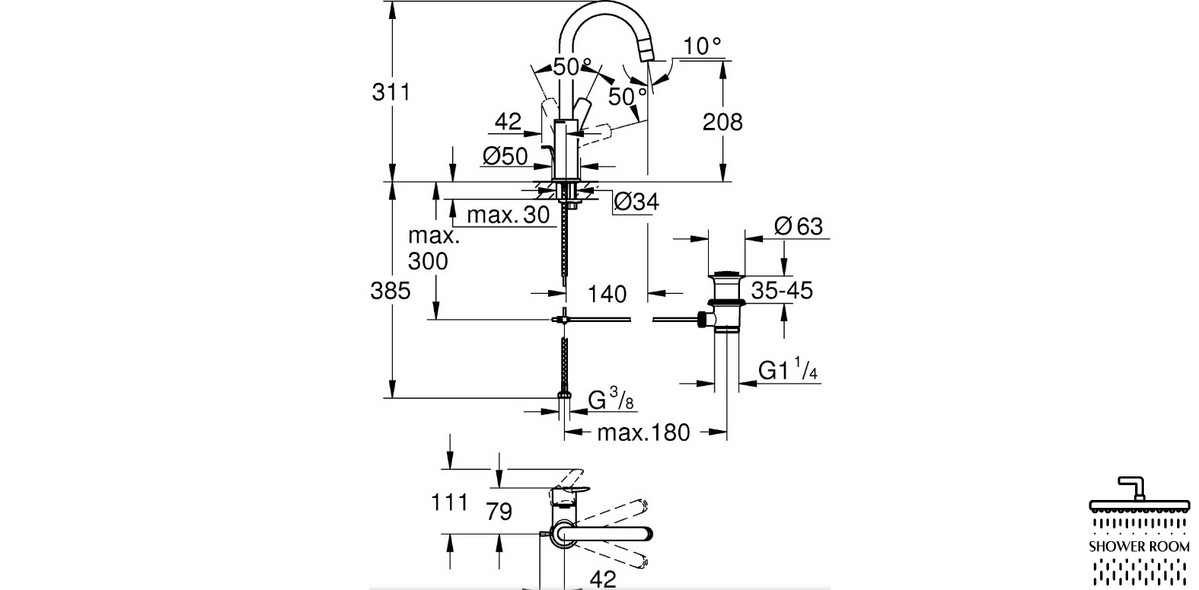 Смеситель для раковины L-размера Grohe QuickFix Start 24203002