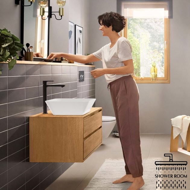 Смеситель для умывальника 240, HANSGROHE REBRIS E 72581670 CoolStart, черный матовый