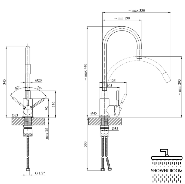 Комплект кухонной мойки Kroner 6050HM PVD (3.0/1.0 мм) с смесителем PVD035BLK