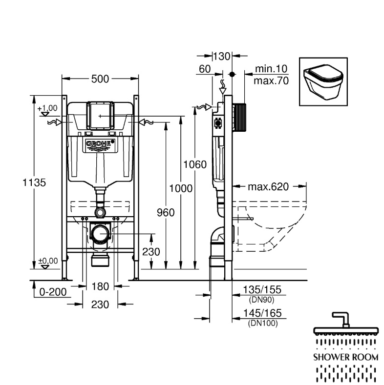 Комплект инсталляции Grohe Rapid SL 4-в-1 для унитаза (кнопка Skate Cosmopolitan) (3873200A)