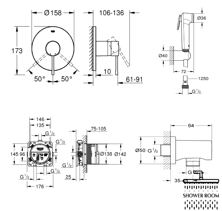 Комплект гигиенического душа Grohe Essence 2211241KF0