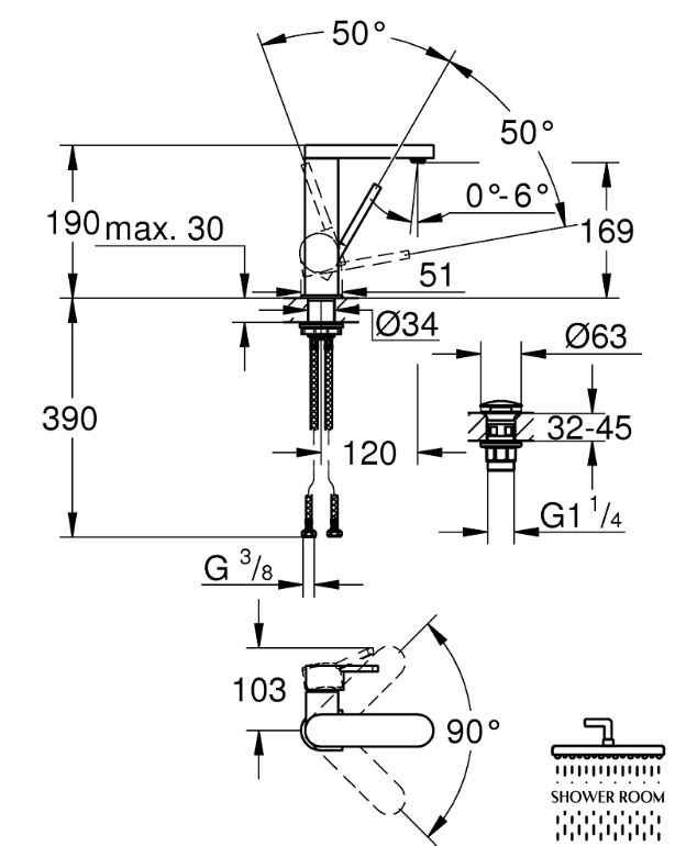 Змішувач для раковини Grohe Plus М-Size, одноважільний  (23872003)