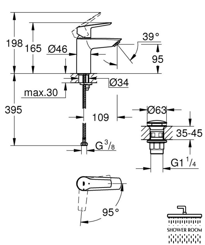 Смеситель для раковины S-размера Grohe QuickFix Start 23551002