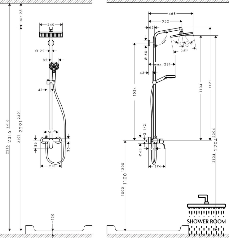 Душова система з одноважільним змішувачем HANSGROHE Crometta Е 240 1jet Showerpipe 27284000, хром