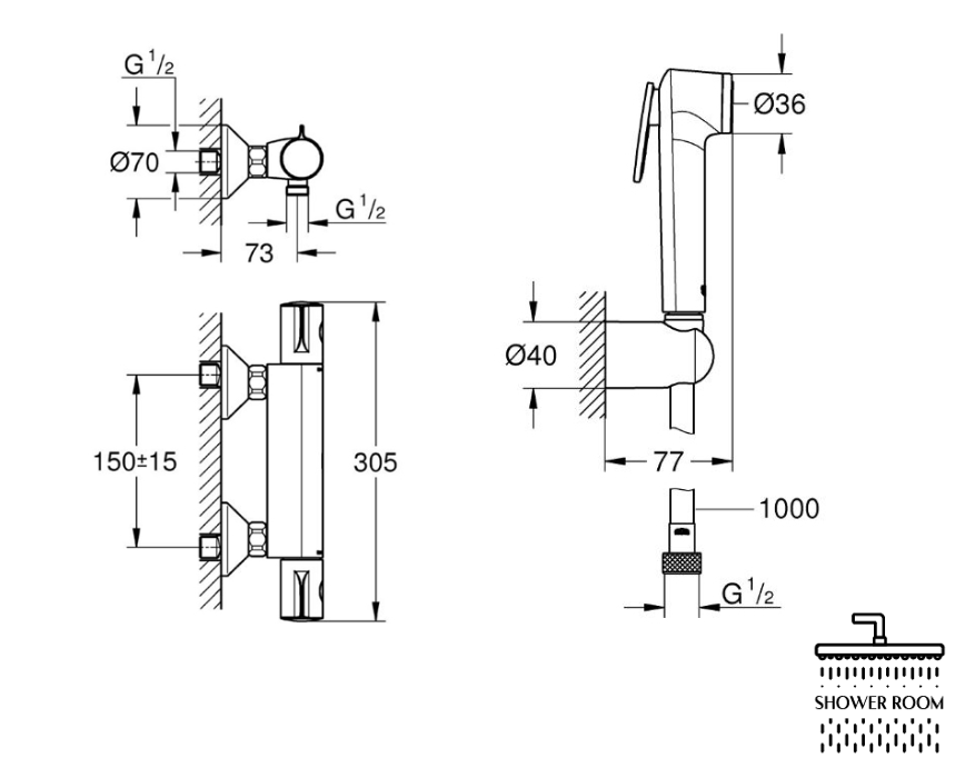 Комплект термостат з гігієнічним душем Grohe Grohtherm 800 (34558000+26352000)