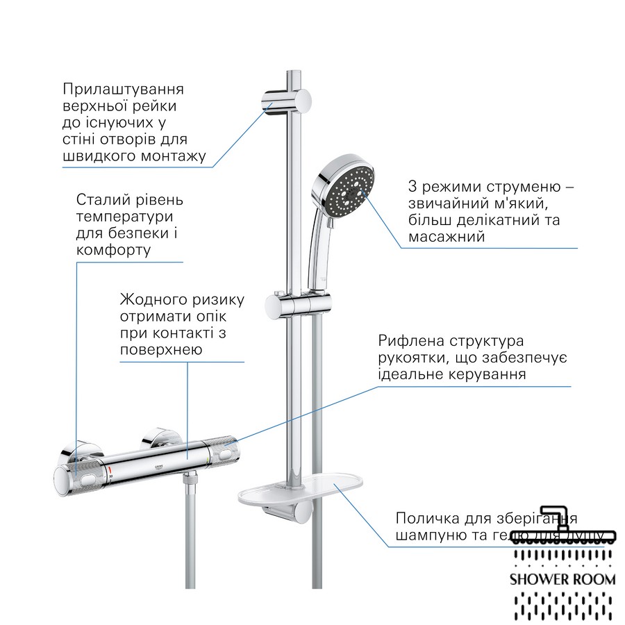 Термостат для душа с душевым гарнитуром Grohe QuickFix Precision Feel 34791000