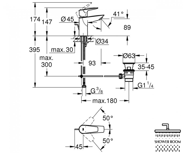 Смеситель для раковины S-размера Grohe QuickFix Start Edge 24196001