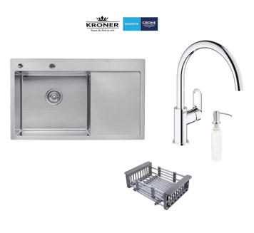 Кухонна мийка Kroner Gebürstet-7849LHM + Змішувач Grohe Start Flow 31555001