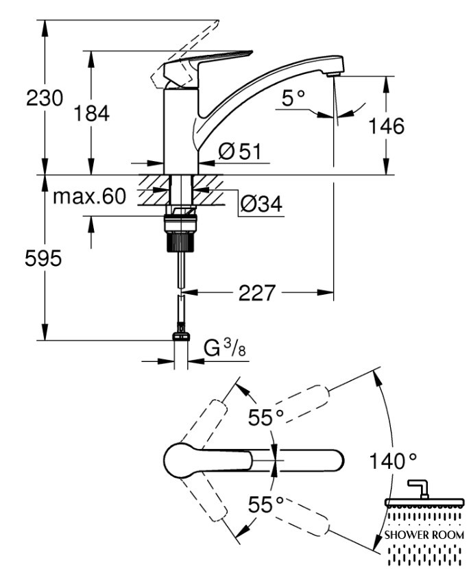 Одноважільний змішувач для кухонної мийки Grohe QuickFix Start (324412432 ), чорний