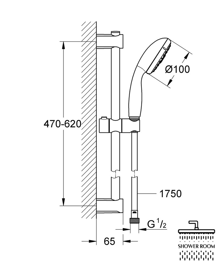 Душевой гарнитур, Grohe QuickFix Vitalio Start 100, 3 вида струи 26032000