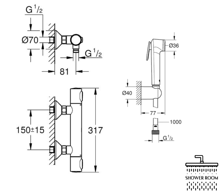 Комплект термостат с гигиеническим душем Grohe Grohtherm 500 (34793000+26352000)