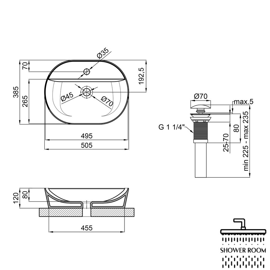 Раковина-чаша Qtap Scorpio 505х385х120 Matt black з донним клапаном QT142202MBMB