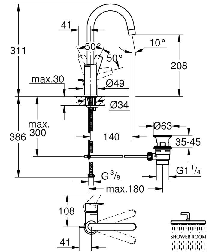 Смеситель для раковины L-размера Grohe QuickFix Start Edge 24201001