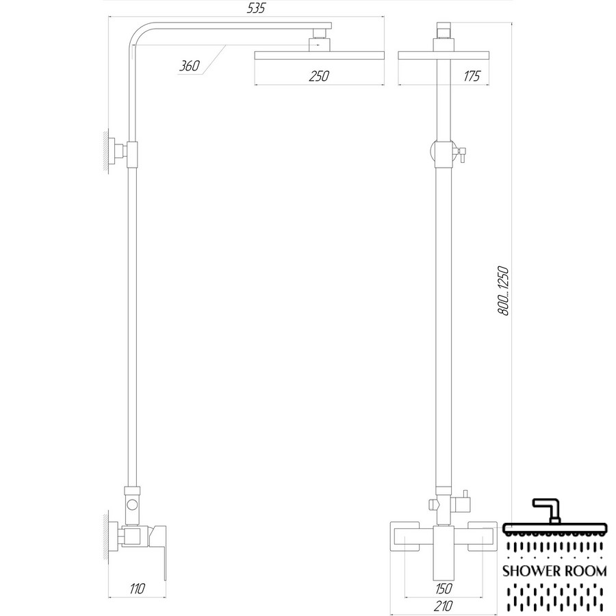 Душова система для душу Globus Lux SICILIA SBQ-SH-125-BB квадратна, чорна