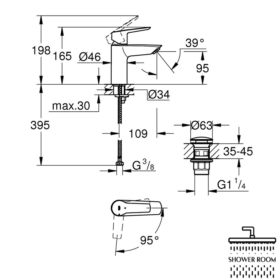 Змішувач одноважільний для раковини Grohe QuickFix Start 235512432 S-Size, чорний