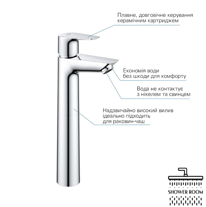 Смеситель на столешницу для раковины XL-размера, Grohe QuickFix Start Edge 23777001