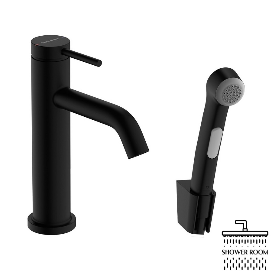 Смеситель Hansgrohe Tecturis S 110 для умывальника с гигиенической лейкой 73211670, черный матовый