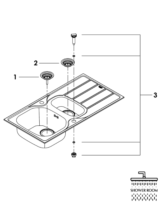 Мийка Grohe для кухні 965 x 500 мм з ексцентриком, 2 чаши, матова (31564SD1)