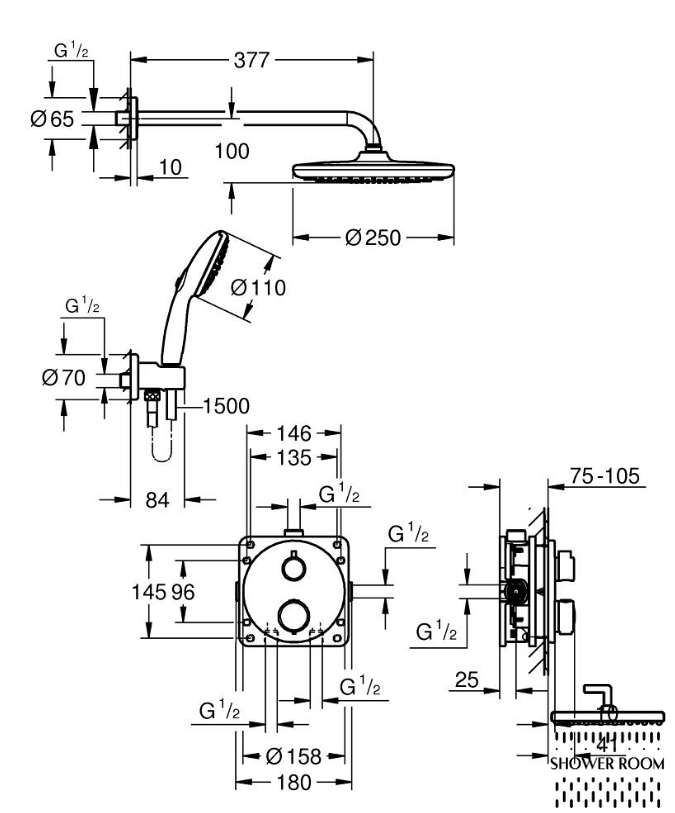 Душевая система скрытого монтажа Grohe Quickfix Precision с Vitalio Start 250 (348832430)