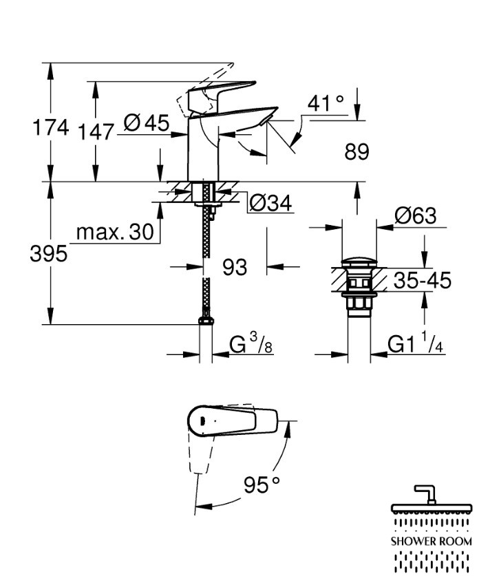 Смеситель для раковины S-размера Grohe QuickFix Start Edge 23900001