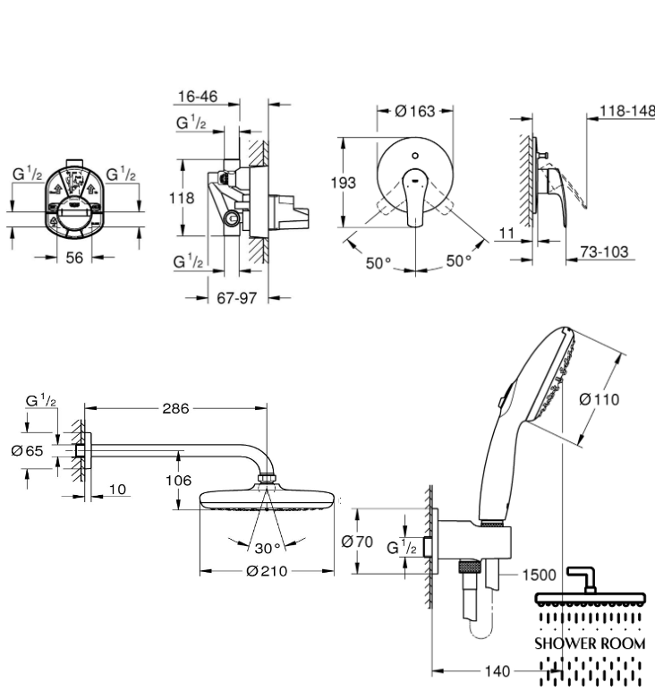 Душова система прихованого монтажу Grohe Eurosmart Tempesta 210 (UA45023SC3)