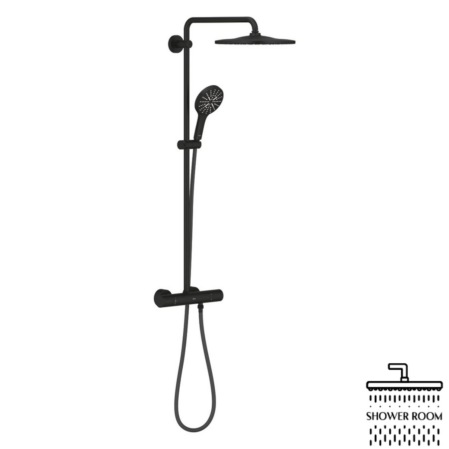 Душевая система с термостатом Grohe Rainshower 310, черный матовый (22119KF0)