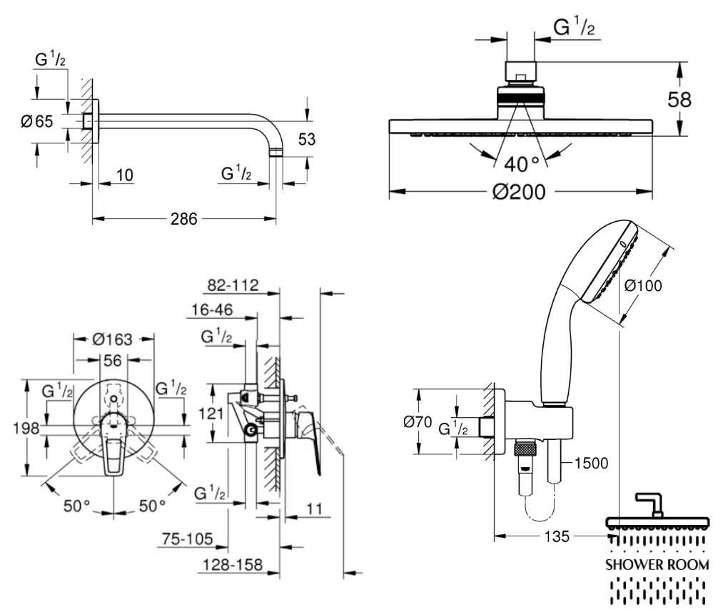 Душова система Grohe BauLoop прихованого монтажу (UA2908100L)