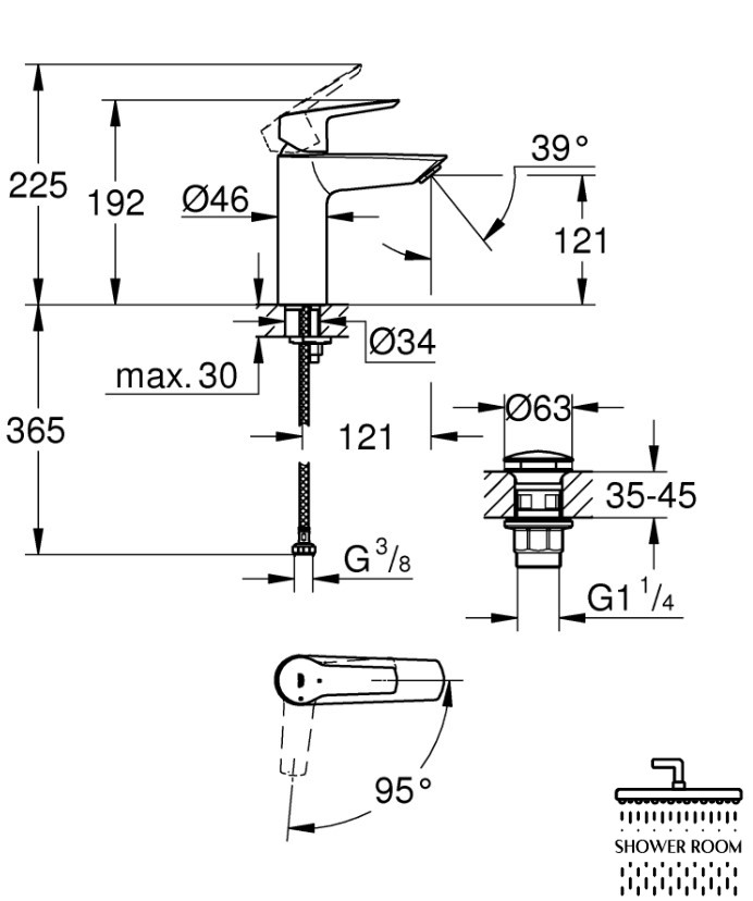 Одноважільний змішувач для раковини M-Size Grohe QuickFix Start (237462432), чорний