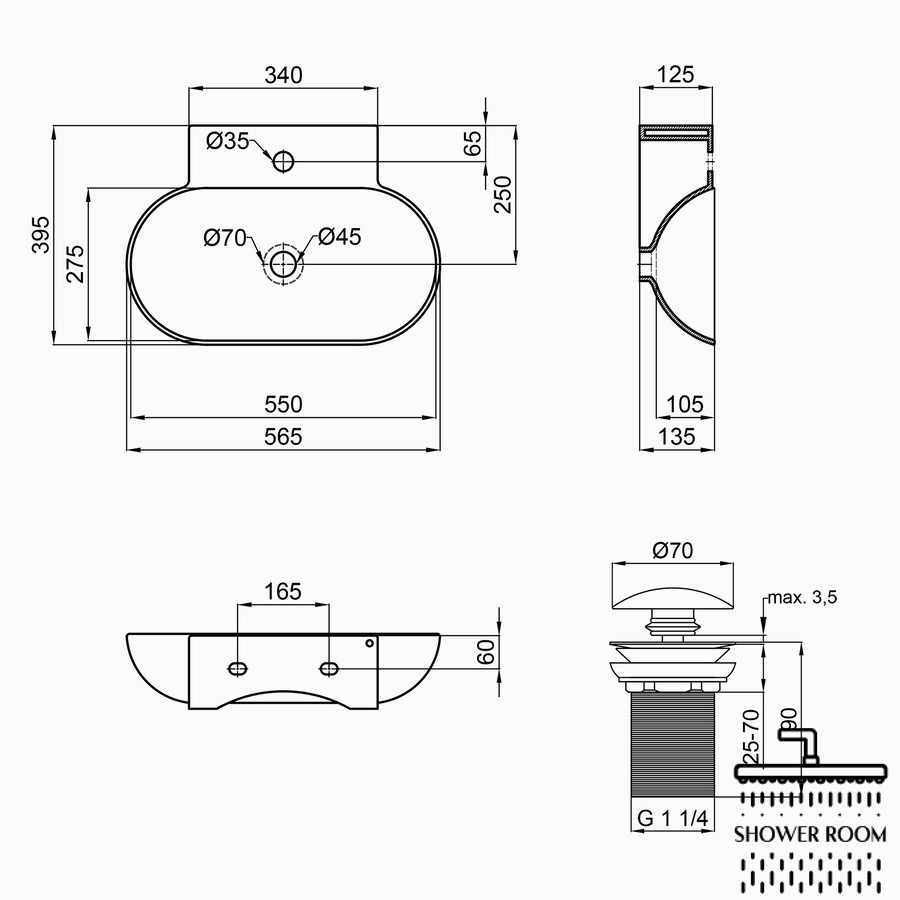 Раковина Qtap Cardinal 565х400х130 White з донним клапаном QT0411K177W