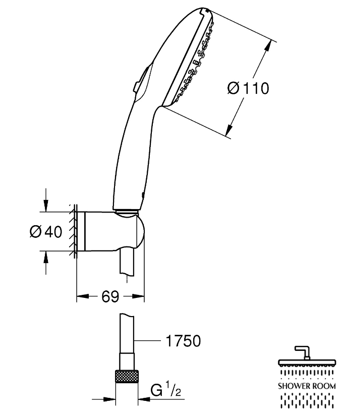 Душевой набор, 2 режима струи Grohe QuickFix Vitalio Start 110 (27950001)