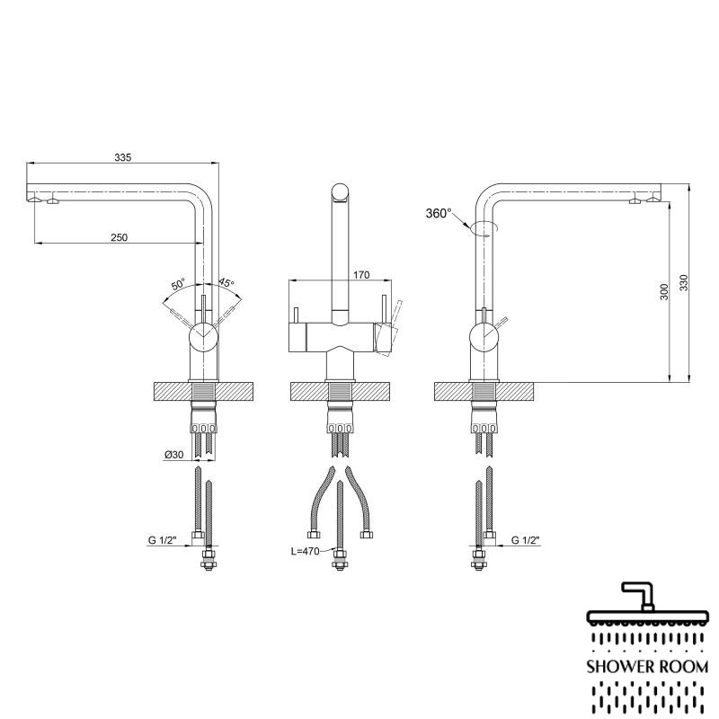 Змішувач для кухні з підключенням до фільтра, Lidz Aria 24F-SFS, F-подібний (LD377VI43359)