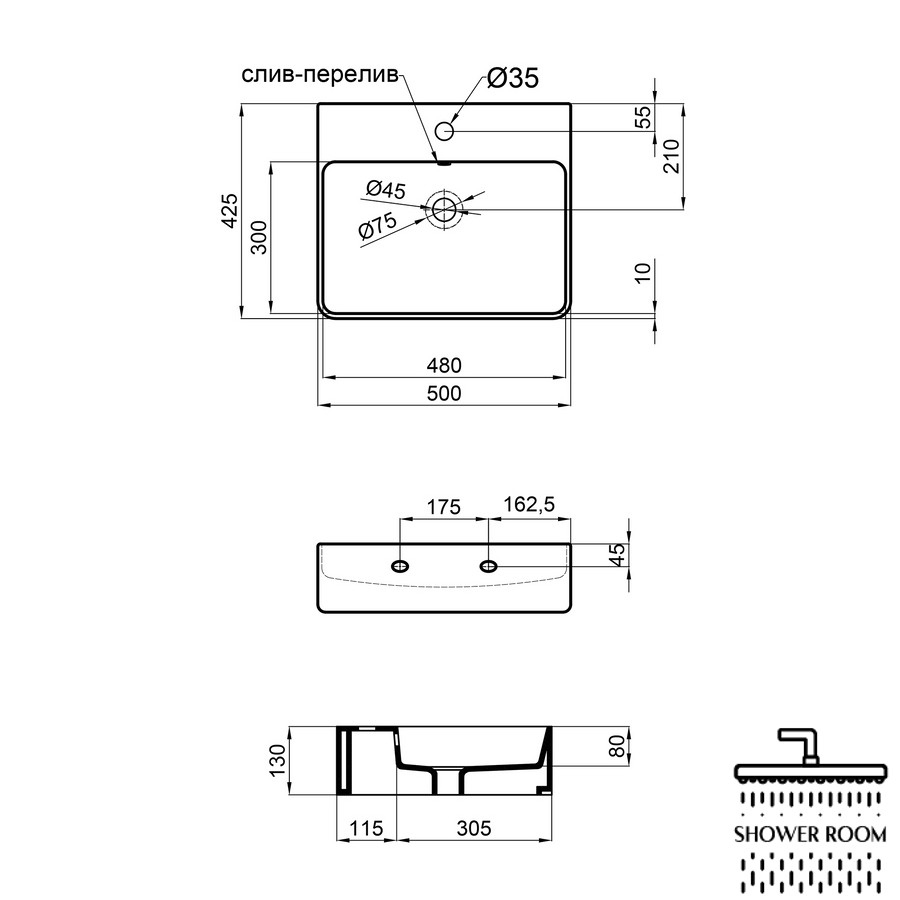 Раковина Qtap Nando 500х420х130 White с донным клапаном QT1211K404AW