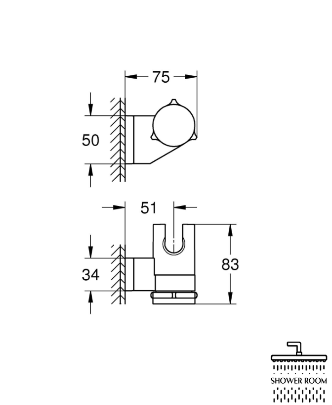 Настінний тримач Grohe QuickFix Vitalio Universal для ручного душу, регулюємий (26183001)