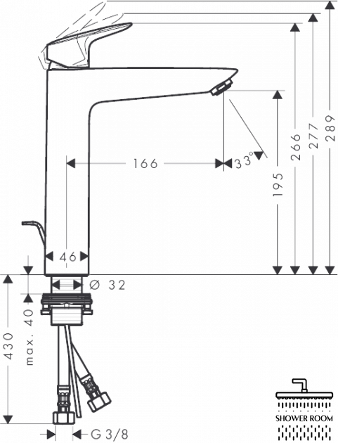 Смеситель для раковины высокий однорычажный, HANSGROHE Logis 71095000, хром.