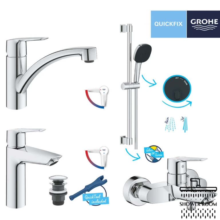 Набір змішувачів 4 в 1 для ванної кімнати та кухні Grohe QuickFix Start M-Size UA202301KE