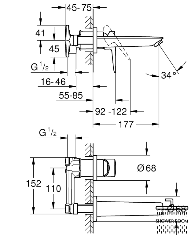 Grohe BauEdge New Смеситель для раковины на два отверстия M-Size (20474001)