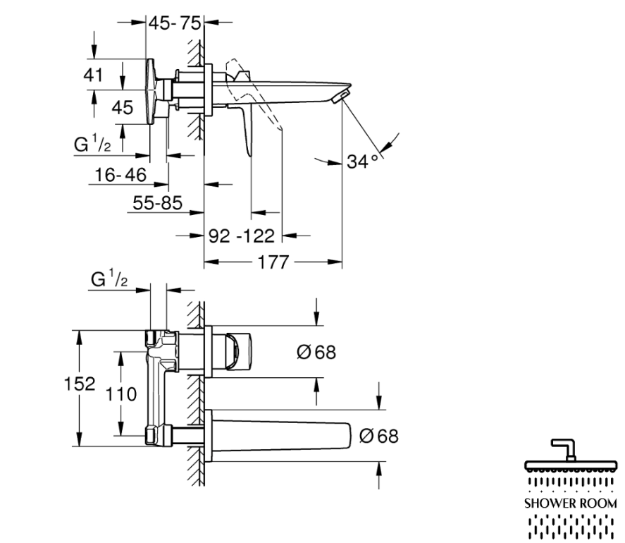 Grohe BauEdge New Смеситель для раковины на два отверстия M-Size (20474001)