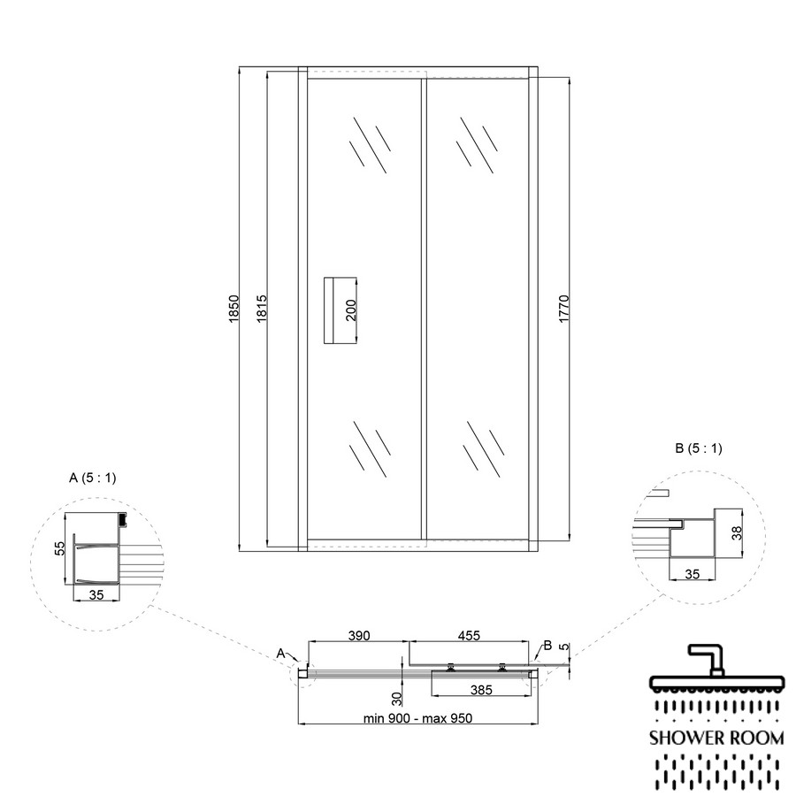 Душові двері в нішу Lidz Zycie SD90x185.CRM.FR, скло Frost 5 мм