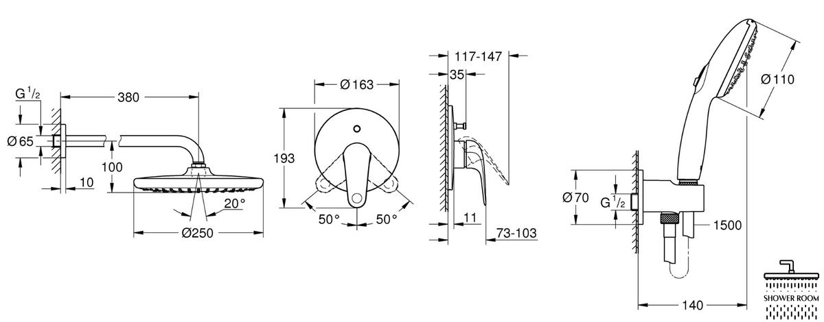 Душова система прихована Grohe Euroeco з Tempesta 250 (UA2939200L)