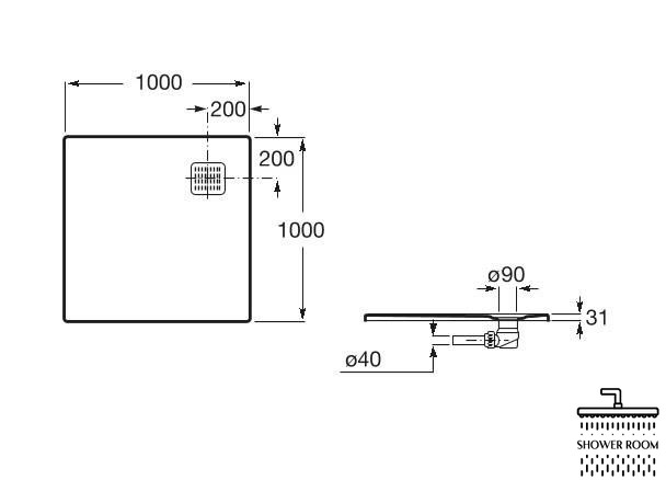 Душовий піддон Roca Terran 1000х1000, BLACK AP1033E83E801400