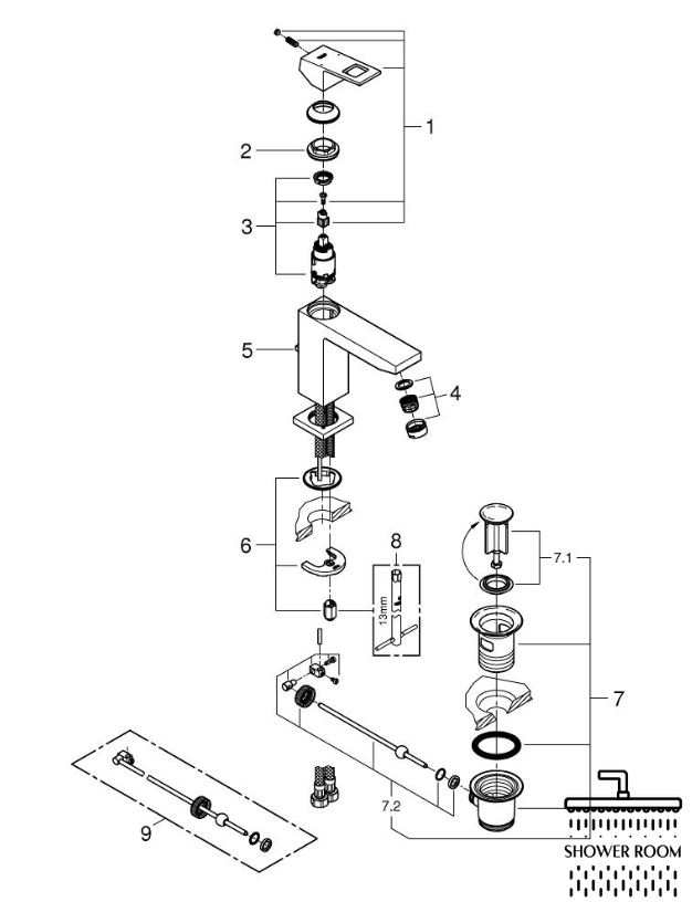 Смеситель для умывальника Grohe Eurocube M-Size 23445000, с донным клапаном