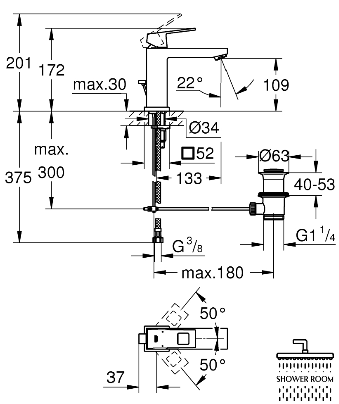 Смеситель для умывальника Grohe Eurocube M-Size 23445000, с донным клапаном