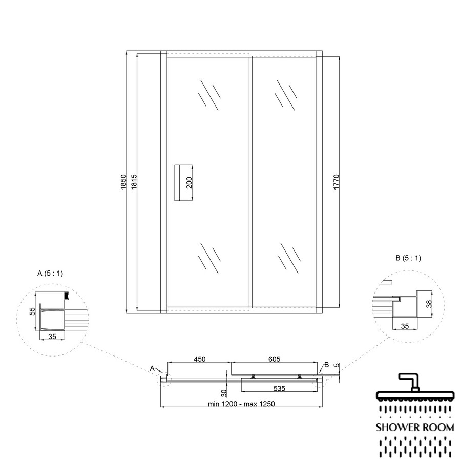Душові двері в нішу Lidz Zycie SD120x185.CRM.FR, скло Frost 5 мм