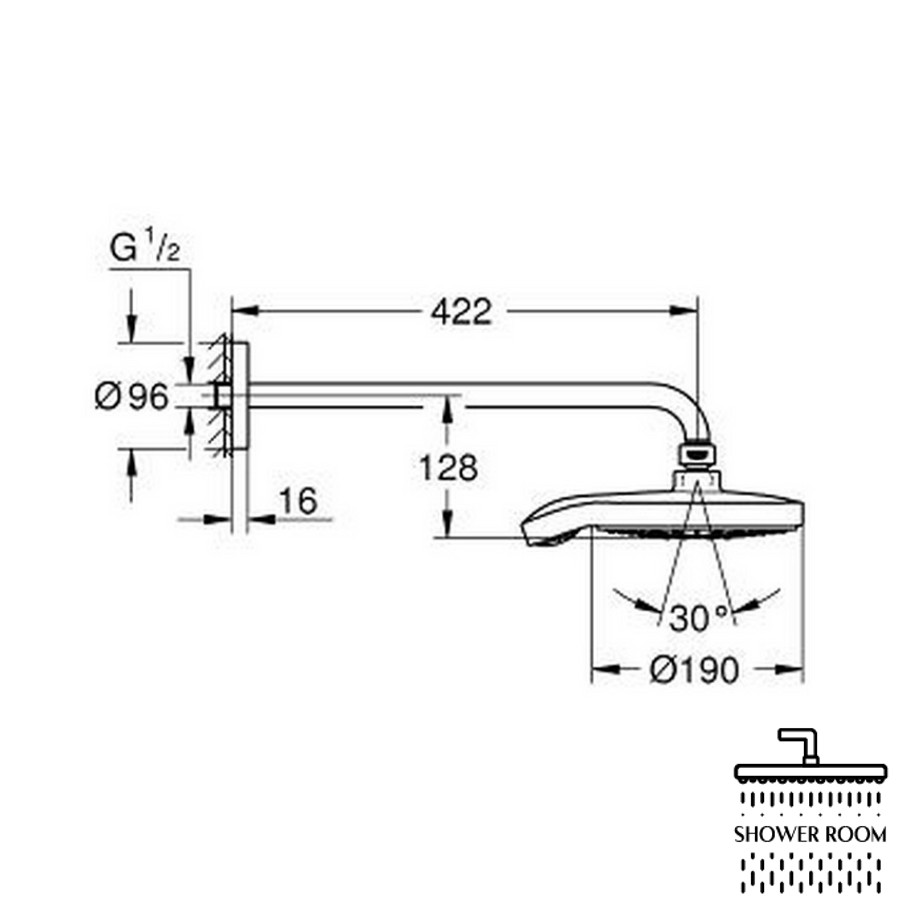 Лейка для верхнего душа с держателем Grohe Power&Soul Cosmopolitan 190 26172LS0