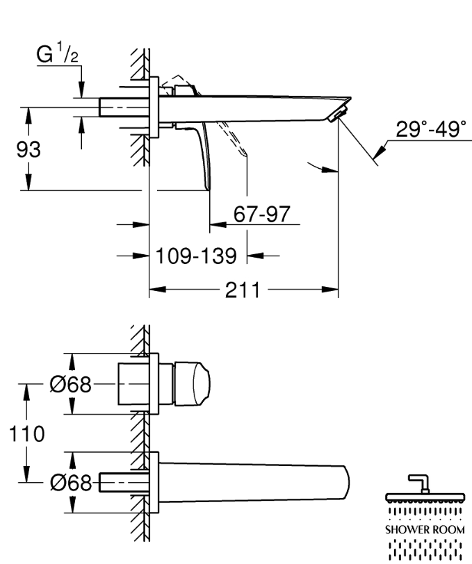 Смеситель для раковины на два отверстия Grohe Eurosmart  M-Size (293382433)