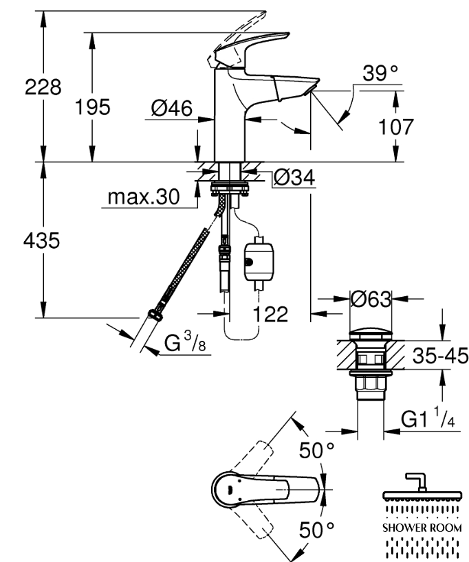 Смеситель однорычажный с выдвижным изливом для раковины Grohe Eurosmart New (23976003)